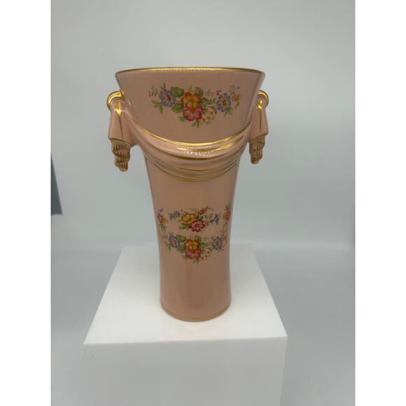 Vintage Art Deco Ceramic Shabby Chic Cottagecore Gold Trim Floral vase - Picture 3 of 5